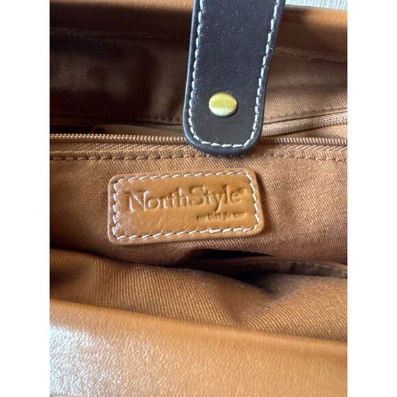 Vintage Y2K North Style Brown Leather Shoulder Tote Bag Purse Satchel Handbag - Picture 6 of 13